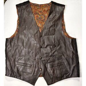 Vintage Shelter Bay Leather Brown Vest Men Paisley Lining Full Snap Sz Medium